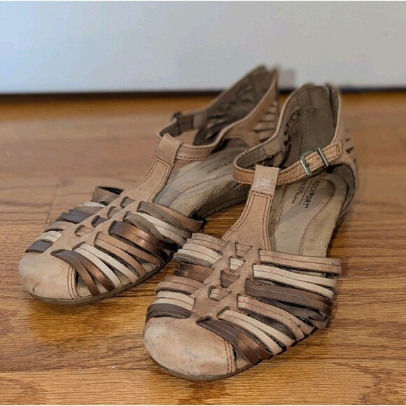 Rockport Cobb Hill Womens Fisherman Sandals Buckle Straps Back Zip Brown Sz 7 - Picture 1 of 6
